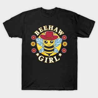 Funny Beehaw Girl Bee with Cowboy Hat Pun T-Shirt